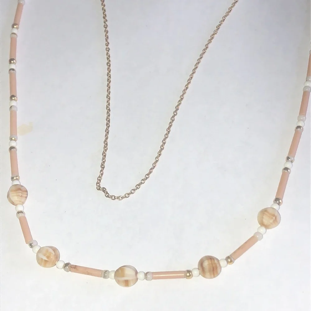 Vintage Cream and White Boho Beaded Necklace